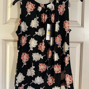 Calvin Klein Black Blouse with Red and White Floral Pattern